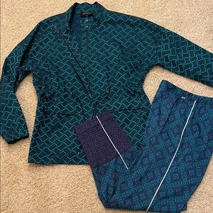 St. John Navy and Teal Geometric Jacket Set